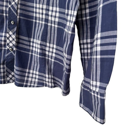 Banana Republic Blue and White Plaid Cotton Button Down Blouse, Large - Picture 5 of 10